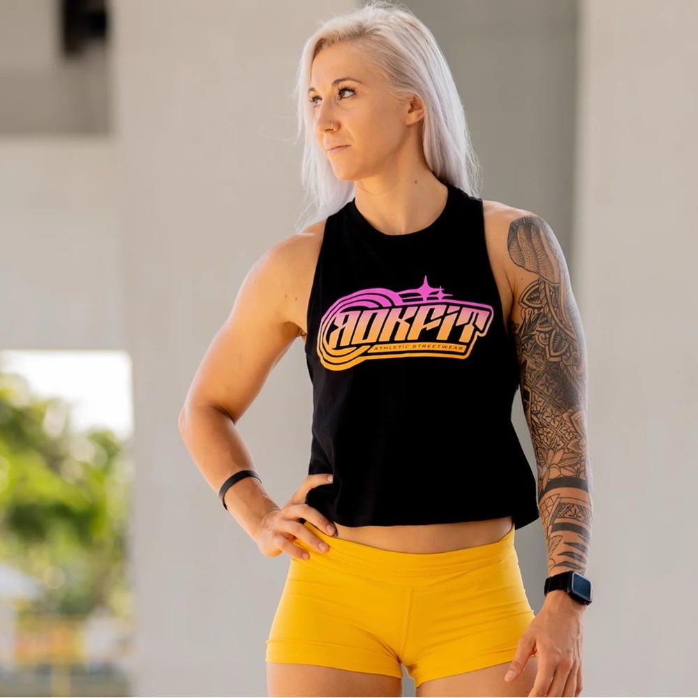 ROKFIT Women's Black Stellar Logo Crop Tank Top Size S